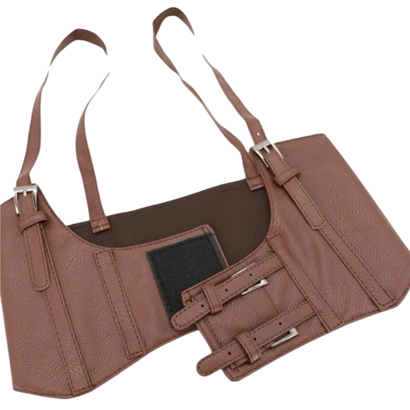 Brown wide waist belt faux leather corset harness buckle suspenders steampunk - Picture 7 of 16